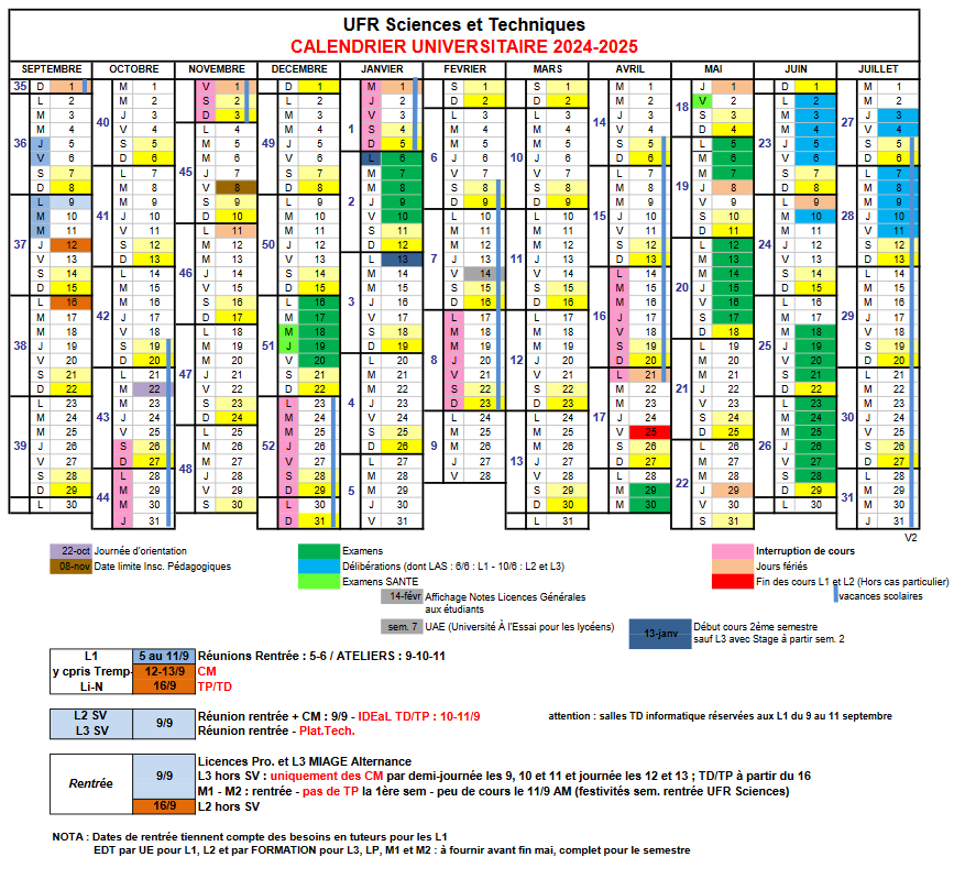 calendrier 2024-2025